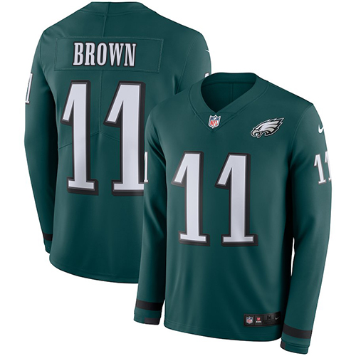 Eagles #11 A.J. Brown Green Team Color Men's Stitched Limited Therma Long Sleeve Jersey cheap jerseys for sale - CheapJerseys.Shop