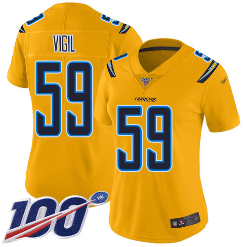 Los Angeles Chargers #59 Nick Vigil Gold Women's Stitched Limited Inverted Legend 100th Season Jersey Womens cheap jerseys for sale - CheapJerseys.Shop