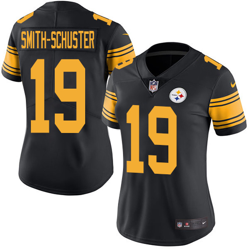 Pittsburgh Steelers #19 JuJu Smith-Schuster Black Women's Stitched Limited Rush Jersey Womens cheap jerseys for sale - CheapJerseys.Shop