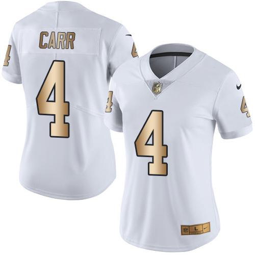Raiders #4 Derek Carr White Women's Stitched Limited Gold Rush Jersey cheap jerseys for sale - CheapJerseys.Shop