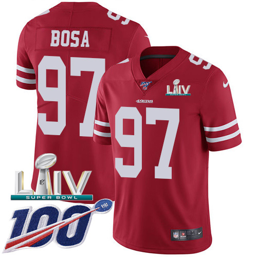 49ers #97 Nick Bosa Red Super Bowl LIV 2020 Team Color Youth Stitched 100th Season Vapor Limited Jersey cheap jerseys for sale - CheapJerseys.Shop