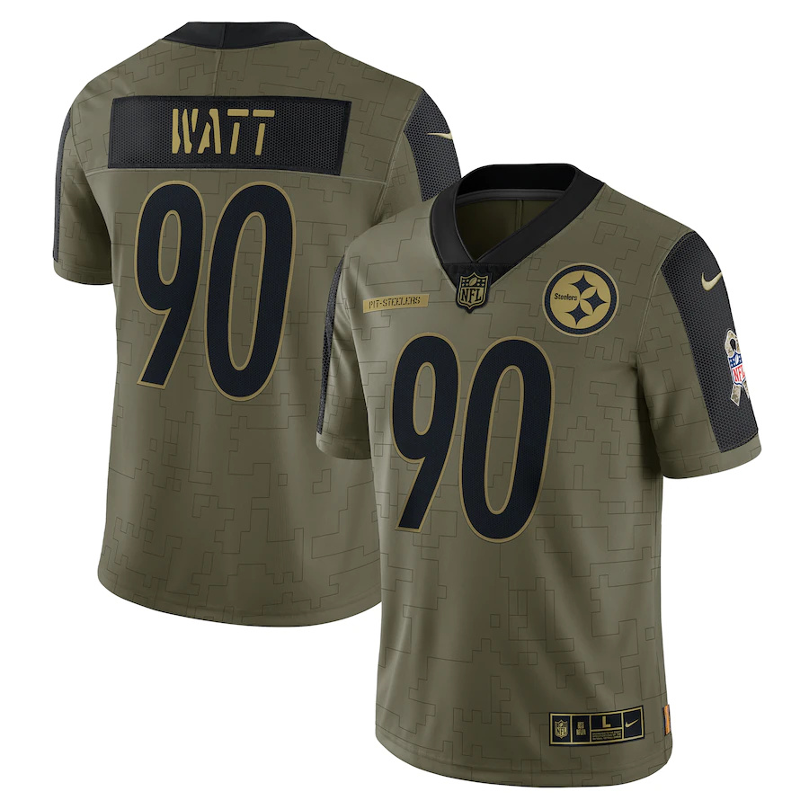 Pittsburgh Steelers #90 T.J. Watt Olive 2021 Salute To Service Limited Player Jersey cheap jerseys for sale - CheapJerseys.Shop