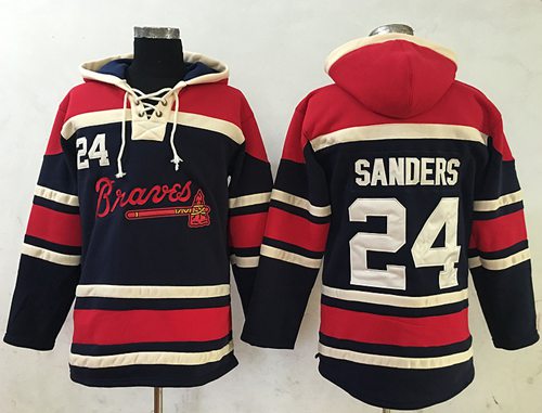 Braves #24 Deion Sanders Navy Blue Sawyer Hooded Sweatshirt Hoodie cheap jerseys for sale - CheapJerseys.Shop