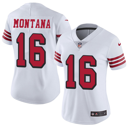 49ers #16 Joe Montana White Rush Women's Stitched Vapor Untouchable Limited Jersey cheap jerseys for sale - CheapJerseys.Shop