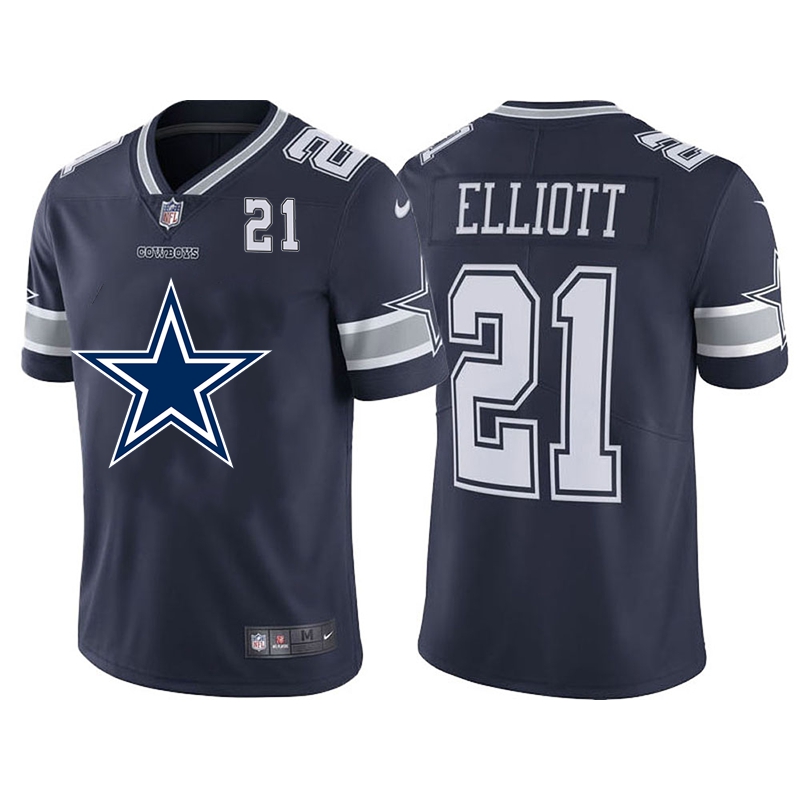 Dallas Cowboys #21 Ezekiel Elliott Navy Blue Men's Big Team Logo Player Vapor Limited Jersey cheap jerseys for sale - CheapJerseys.Shop
