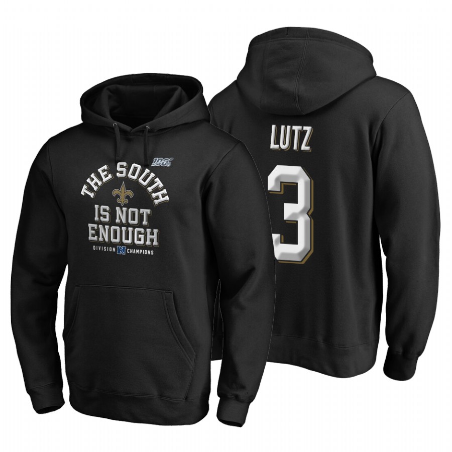 New Orleans Saints #3 Wil Lutz 2019 NFC South Division Champions Black Cover Two Hoodie cheap jerseys for sale - CheapJerseys.Shop