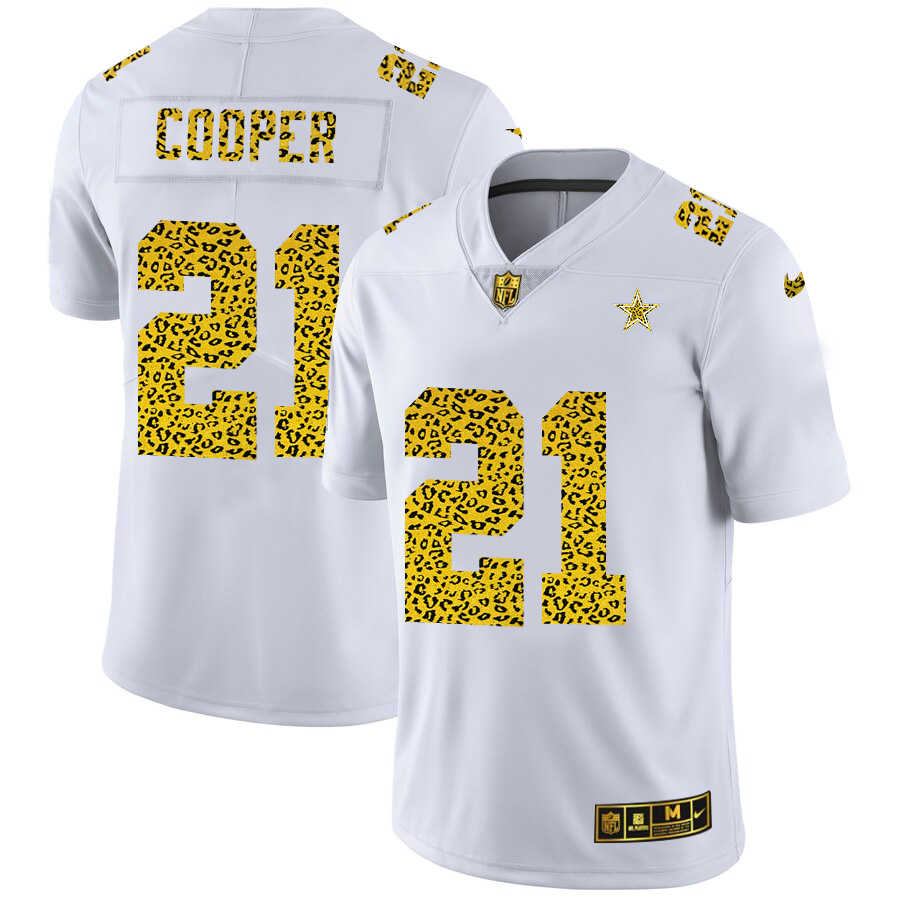 Dallas Cowboys #21 Ezekiel Elliott Men's Flocked Leopard Print Vapor Limited Jersey White cheap jerseys for sale - CheapJerseys.Shop