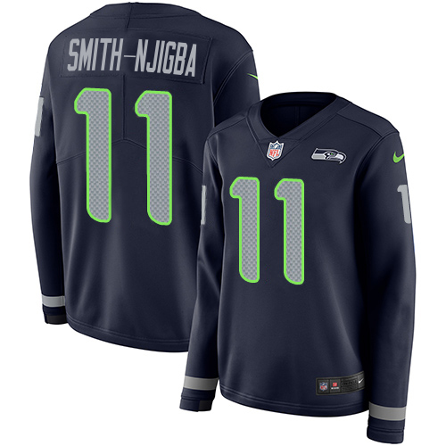 Seahawks #11 Jaxon Smith-Njigba Steel Blue Team Color Women's Stitched Limited Therma Long Sleeve Jersey cheap jerseys for sale - CheapJerseys.Shop