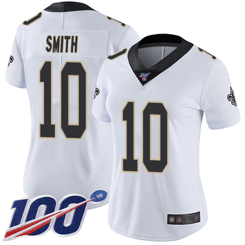 New Orleans Saints #10 Tre'Quan Smith White Women's Stitched 100th Season Vapor Limited Jersey Womens cheap jerseys for sale - CheapJerseys.Shop