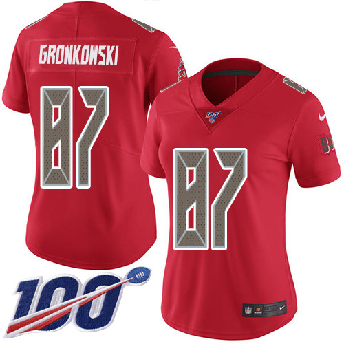 Buccaneers #87 Rob Gronkowski Red Women's Stitched Limited Rush 100th Season Jersey cheap jerseys for sale - CheapJerseys.Shop