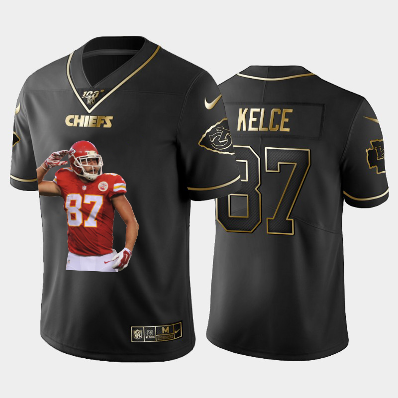 Kansas City Chiefs #87 Travis Kelce Team Hero 8 Vapor Limited 100 Jersey Black Golden cheap jerseys for sale - CheapJerseys.Shop