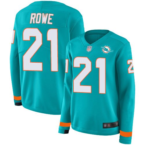 Miami Dolphins #21 Eric Rowe Aqua Green Team Color Women's Stitched Limited Therma Long Sleeve Jersey Womens cheap jerseys for sale - CheapJerseys.Shop