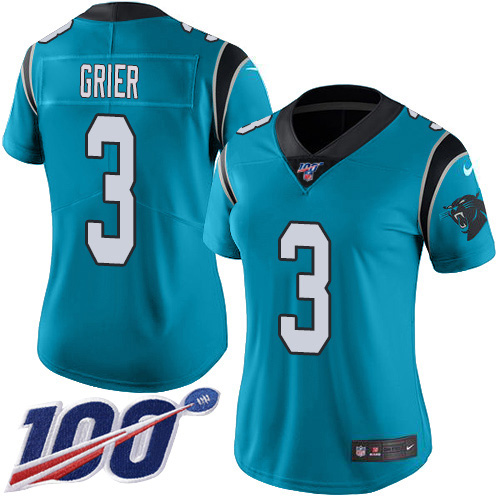 Carolina Panthers #3 Will Grier Blue Alternate Women's Stitched 100th Season Vapor Untouchable Limited Jersey Womens cheap jerseys for sale - CheapJerseys.Shop