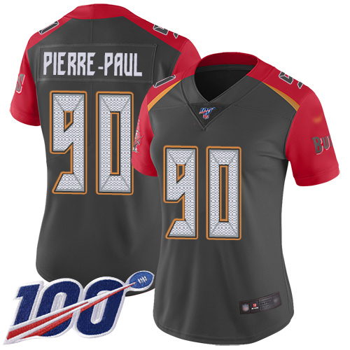 Tampa Bay Buccaneers #90 Jason Pierre-Paul Gray Women's Stitched Limited Inverted Legend 100th Season Jersey Womens cheap jerseys for sale - CheapJerseys.Shop