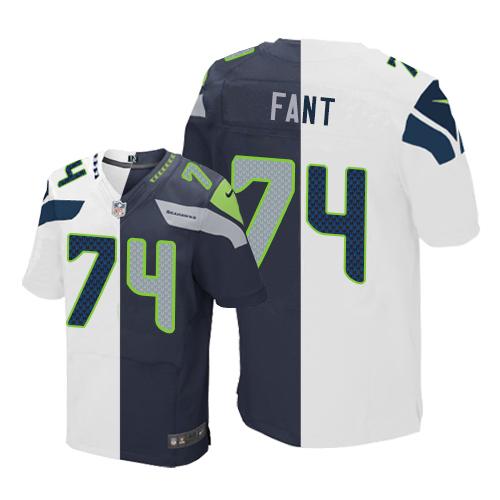 Seattle Seahawks #74 George Fant White/Steel Blue Men's Stitched Elite Split Jersey Men's cheap jerseys for sale - CheapJerseys.Shop