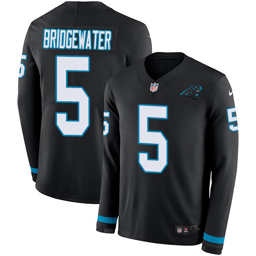 Carolina Panthers #5 Teddy Bridgewater Black Team Color Men's Stitched Limited Therma Long Sleeve Jersey Men's cheap jerseys for sale - CheapJerseys.Shop