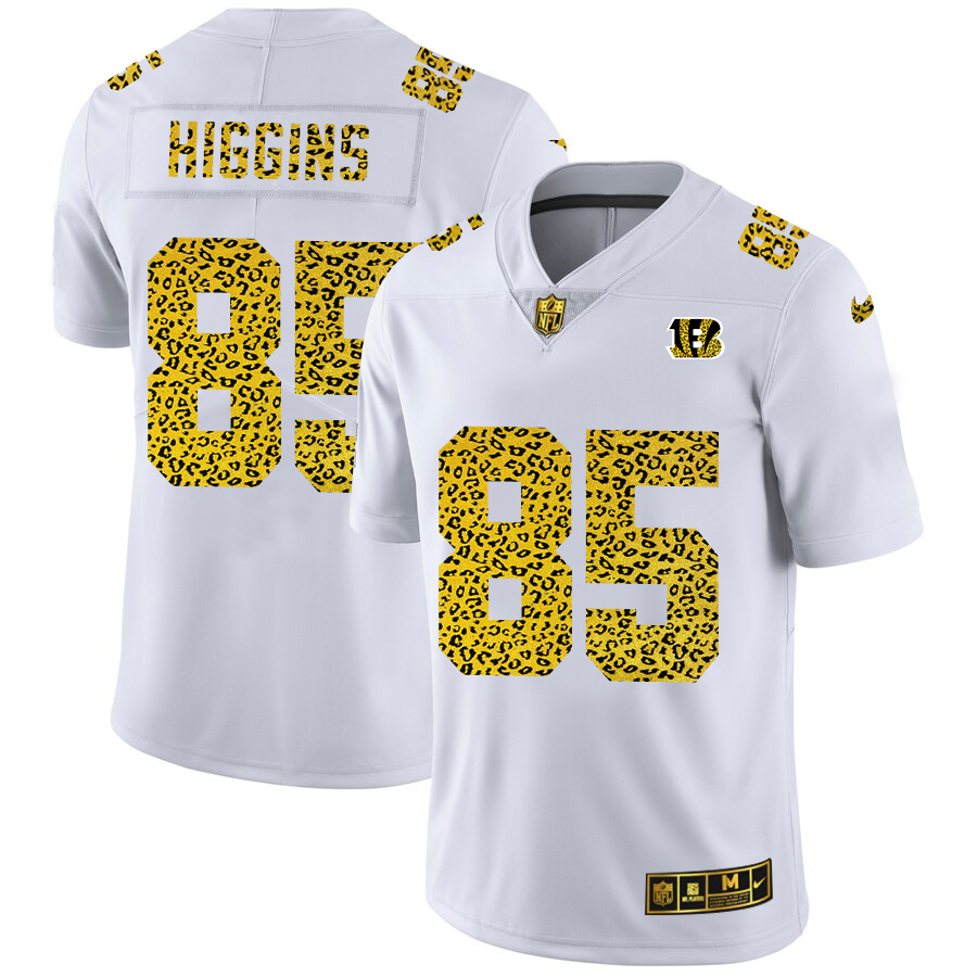 Cincinnati Bengals #85 Tee Higgins Men's Flocked Leopard Print Vapor Limited Jersey White cheap jerseys for sale - CheapJerseys.Shop