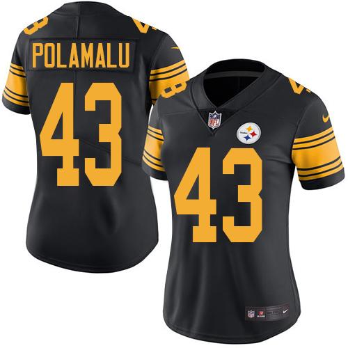 Steelers #43 Troy Polamalu Black Women's Stitched Limited Rush Jersey cheap jerseys for sale - CheapJerseys.Shop