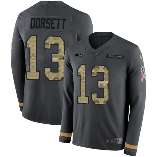 Seattle Seahawks #13 Phillip Dorsett Anthracite Salute to Service Men's Stitched Limited Therma Long Sleeve Jersey Men's cheap jerseys for sale - CheapJerseys.Shop