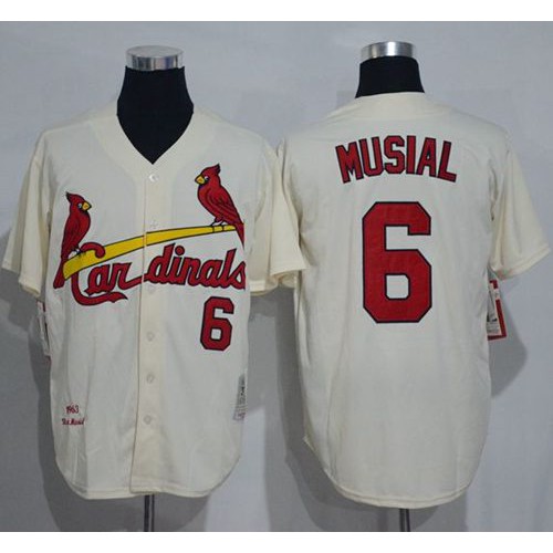Mitchell And Ness 1963 St.Louis Cardinals #6 Stan Musial Cream Throwback Stitched Jersey Men's cheap jerseys for sale - CheapJerseys.Shop