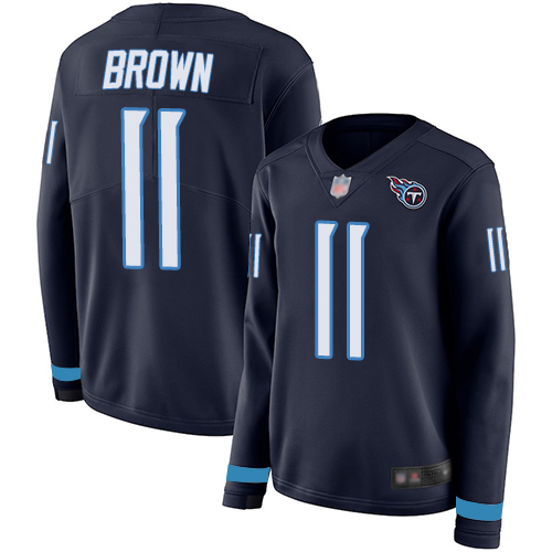 Tennessee Titans #11 A.J. Brown Navy Blue Team Color Women's Stitched Limited Therma Long Sleeve Jersey Womens cheap jerseys for sale - CheapJerseys.Shop