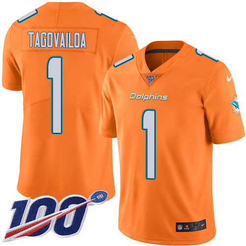 Dolphins #1 Tua Tagovailoa Orange Youth Stitched Limited Rush 100th Season Jersey cheap jerseys for sale - CheapJerseys.Shop