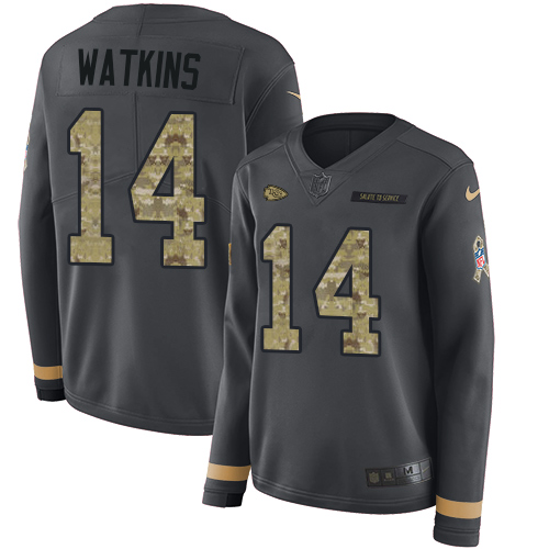 Kansas City Chiefs #14 Sammy Watkins Anthracite Salute to Service Women's Stitched Limited Therma Long Sleeve Jersey Womens cheap jerseys for sale - CheapJerseys.Shop