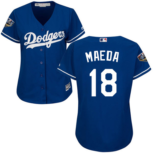 Los Angeles Dodgers #18 Kenta Maeda Blue Alternate 2018 World Series Women's Stitched Jersey Womens cheap jerseys for sale - CheapJerseys.Shop