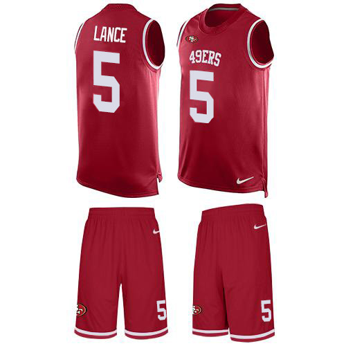 San Francisco 49ers #5 Trey Lance Red Team Color Men's Stitched Limited Tank Top Suit Jersey cheap jerseys for sale - CheapJerseys.Shop