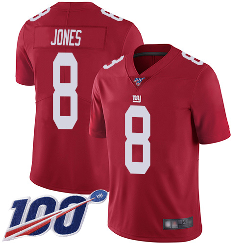 Giants #8 Daniel Jones Red Men's Stitched Limited Inverted Legend 100th Season Jersey cheap jerseys for sale - CheapJerseys.Shop