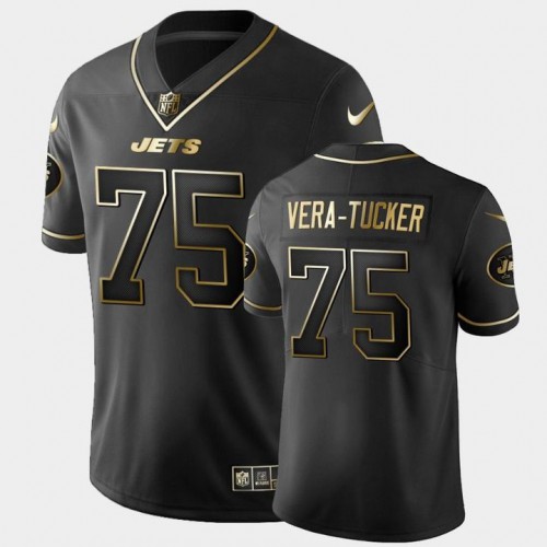 New York New York Jets #75 Alijah Vera-Tucker Men's Black Golden Edition Vapor Limited Jersey Men's cheap jerseys for sale - CheapJerseys.Shop