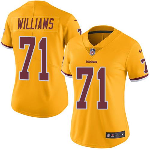 Washington Commanders #71 Trent Williams Gold Women's Stitched Limited Rush Jersey Womens cheap jerseys for sale - CheapJerseys.Shop