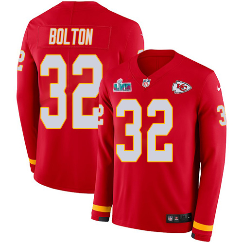 Chiefs #32 Nick Bolton Red Team Color Super Bowl LVII Patch Men's Stitched Limited Therma Long Sleeve Jersey cheap jerseys for sale - CheapJerseys.Shop