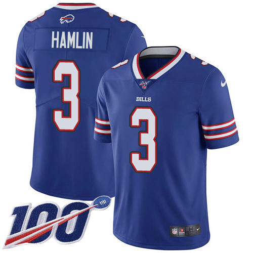Bills #3 Damar Hamlin Royal Blue Team Color Youth Stitched 100th Season Vapor Limited Jersey cheap jerseys for sale - CheapJerseys.Shop