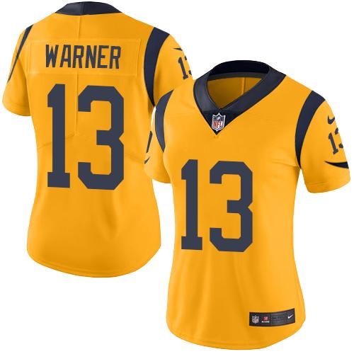 Los Angeles Rams #13 Kurt Warner Gold Women's Stitched Limited Rush Jersey Womens cheap jerseys for sale - CheapJerseys.Shop