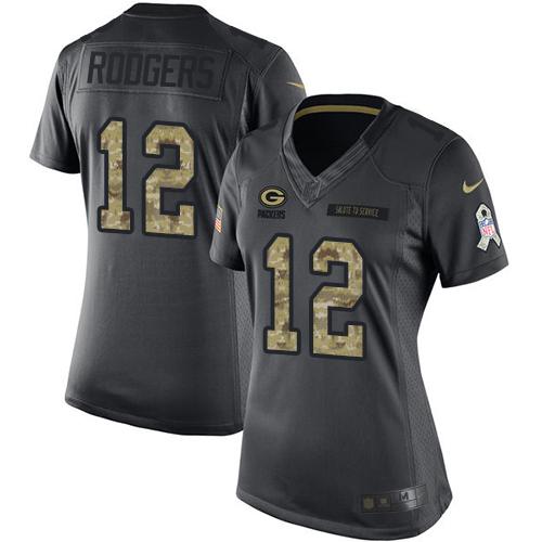 Packers #12 Aaron Rodgers Black Women's Stitched Limited 2016 Salute To Service Jersey cheap jerseys for sale - CheapJerseys.Shop