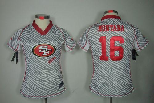 49ers #16 Joe Montana Zebra Women's Stitched Elite Jersey cheap jerseys for sale - CheapJerseys.Shop