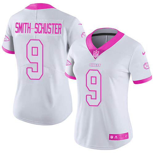 Chiefs #9 JuJu Smith-Schuster White/Pink Women's Stitched Limited Rush Fashion Jersey cheap jerseys for sale - CheapJerseys.Shop