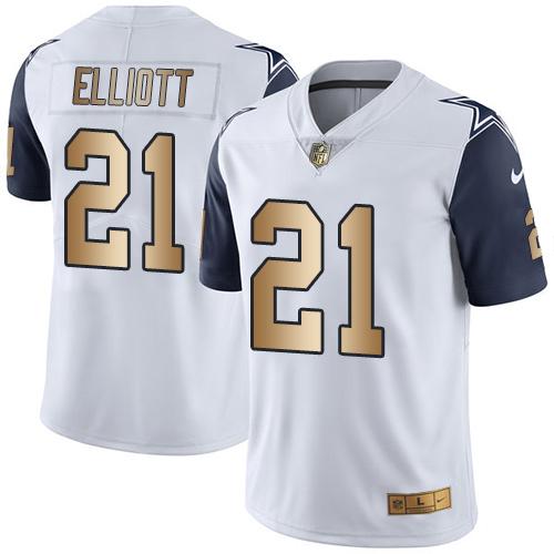 Cowboys #21 Ezekiel Elliott White Men's Stitched Limited Gold Rush Jersey cheap jerseys for sale - CheapJerseys.Shop