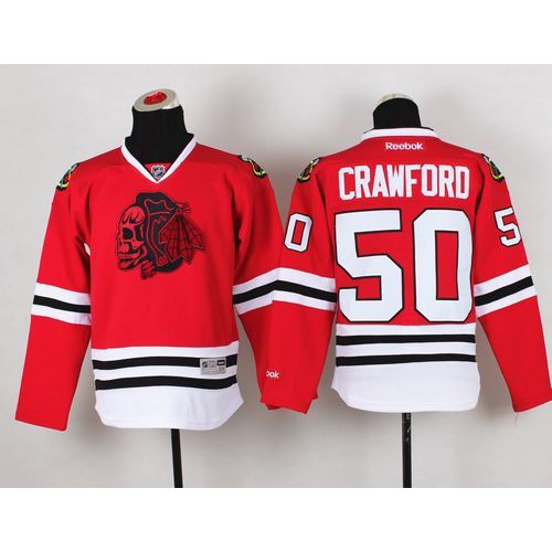 Chicago Blackhawks #50 Corey Crawford Red(Red Skull) Stitched Youth Jersey Youth cheap jerseys for sale - CheapJerseys.Shop