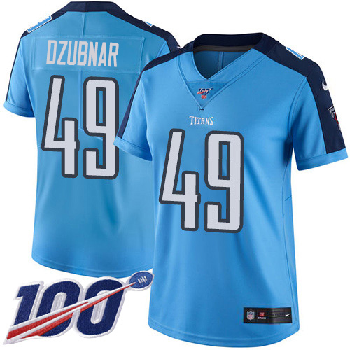 Tennessee Titans #49 Nick Dzubnar Light Blue Women's Stitched Limited Rush 100th Season Jersey Womens cheap jerseys for sale - CheapJerseys.Shop
