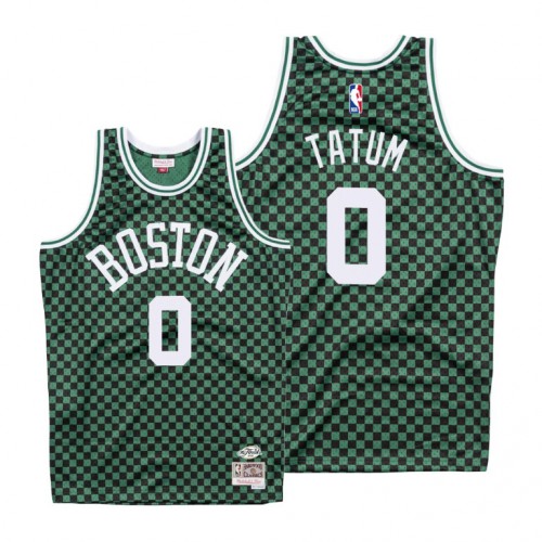 Mitchell & Ness Boston Celtics #0 Jayson Tatum Green Checkerboard HWC Throwback Jersey Mens cheap jerseys for sale - CheapJerseys.Shop