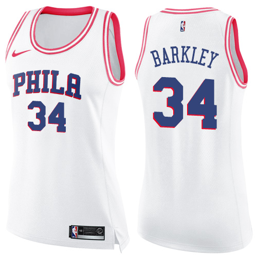 Philadelphia 76ers #34 Charles Barkley White/Pink Womens Swingman Fashion Jersey Womens cheap jerseys for sale - CheapJerseys.Shop