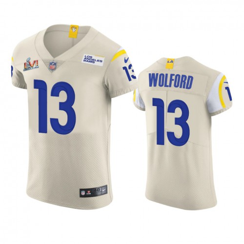 Los Angeles Los Angeles Rams #13 John Wolford Men's Super Bowl LVI Patch Vapor Elite Player Jersey - Bone Men's cheap jerseys for sale - CheapJerseys.Shop