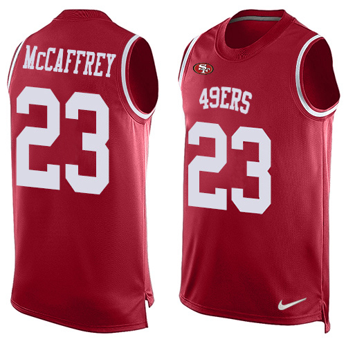 49ers #23 Christian McCaffrey Red Team Color Men's Stitched Limited Tank Top Jersey cheap jerseys for sale - CheapJerseys.Shop