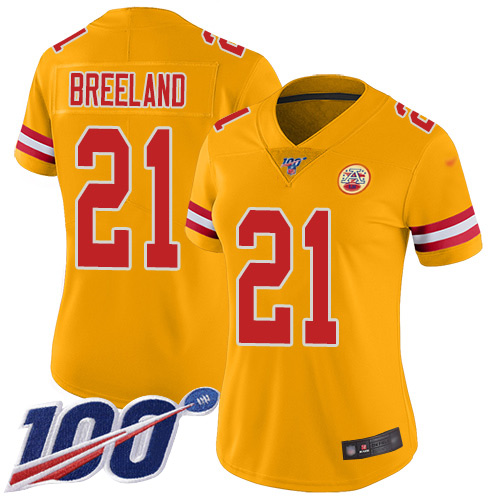 Kansas City Chiefs #21 Bashaud Breeland Gold Women's Stitched Limited Inverted Legend 100th Season Jersey Womens cheap jerseys for sale - CheapJerseys.Shop