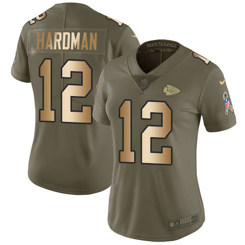 Chiefs #12 Mecole Hardman Olive/Gold Women's Stitched Limited 2017 Salute To Service Jersey cheap jerseys for sale - CheapJerseys.Shop