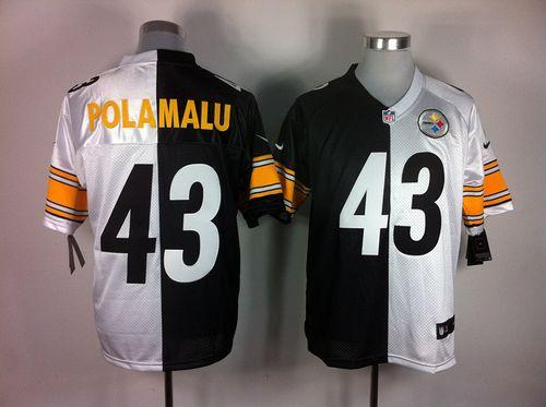 Steelers #43 Troy Polamalu White/Black Men's Stitched Elite Split Jersey cheap jerseys for sale - CheapJerseys.Shop