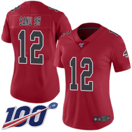 Atlanta Falcons #12 Mohamed Sanu Sr Red Women's Stitched Limited Rush 100th Season Jersey Womens cheap jerseys for sale - CheapJerseys.Shop