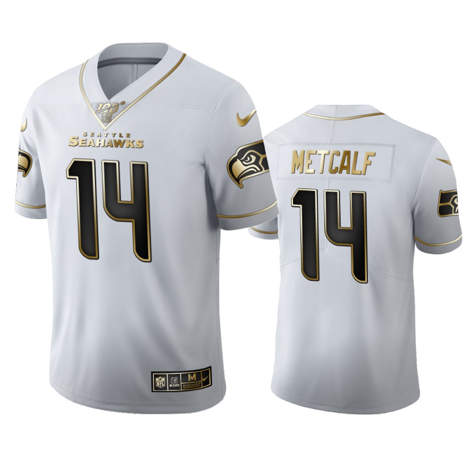 Seattle Seahawks #14 DK Metcalf Men's White Golden Edition Vapor Limited 100 Jersey cheap jerseys for sale - CheapJerseys.Shop